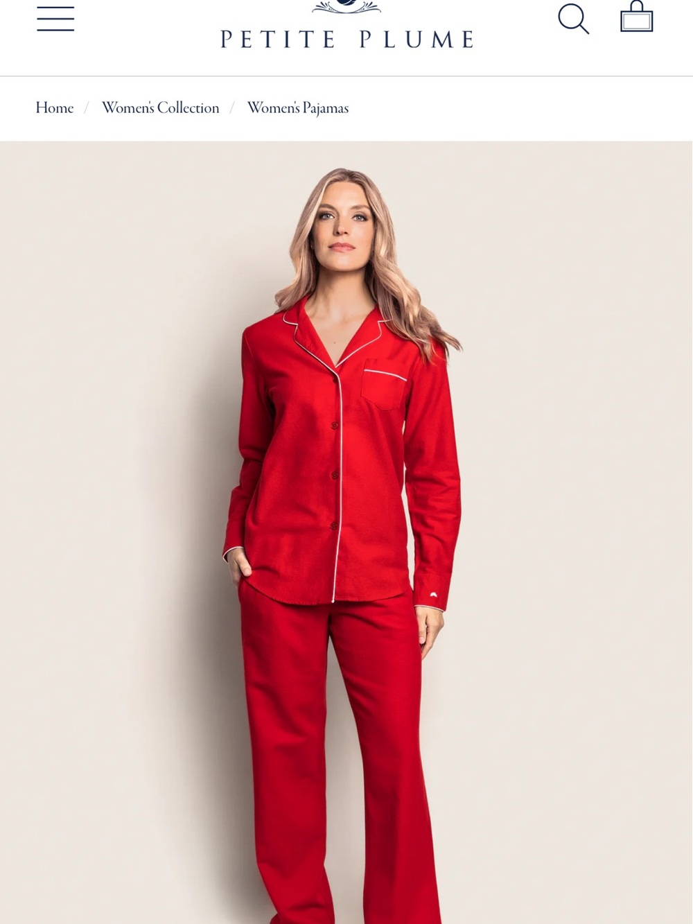 Petite Plume Flannel Red Pajama Set with Contrast Piping $118